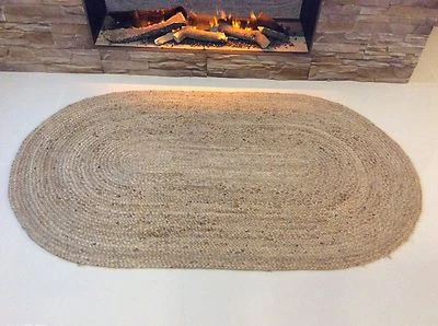Oval Braided Natural 100% Jute Washable Reversible Rugs Runner Gold - All sizes - Image 1 of 4