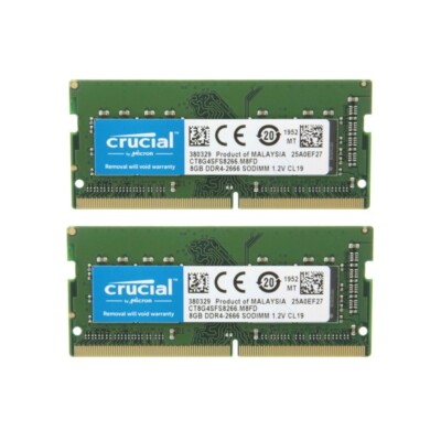 Crucial 16GB 2X 8GB DDR4 2666MHz PC4-21300 Laptop SODIMM Memory