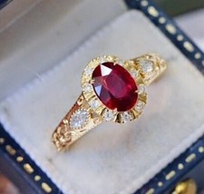 Halo Engagement Ring 1.88Ct Oval Cut Lab-Created Ruby 925 Sterling Silver