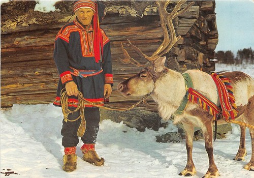 US88 Norway traditional costume Laponia lapp with reindeer folklore costumes