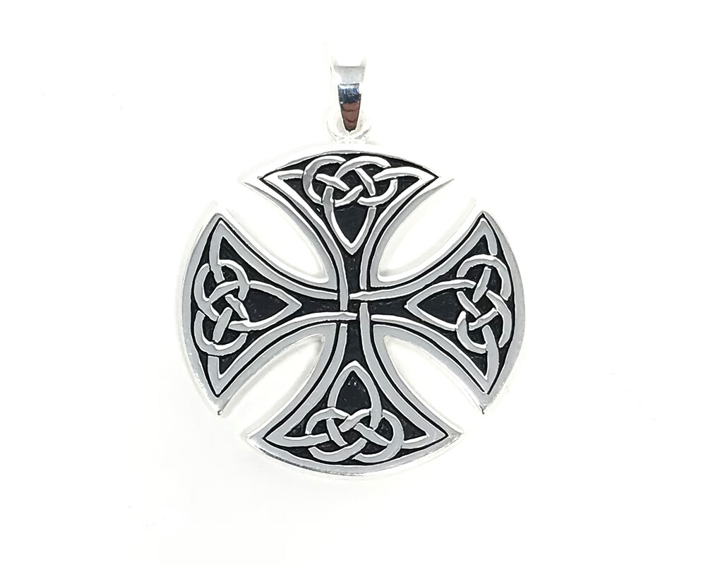 MEN'S LARGE ROUND CELTIC CROSS PENDANT - STERLING SILVER