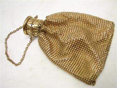 Vintage Whiting &Davis Gold Metal Mesh Bag Purse Collapsible