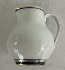 Royal Copenhagen Creamer White Fluted Navy Blue Gold Stripe Dot 4" Signed Handle
