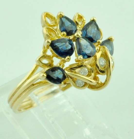 1.05 ct 14k Yellow Gold Laies Natural Pear Blue Sapphire Diamond Ring Cocktail 
