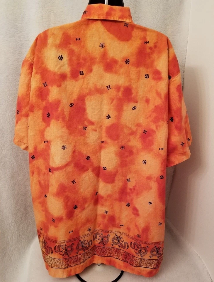 Arizona Jeans Mens Shirt Size XL X Large Orange Black Dragon - Image 4 of 4