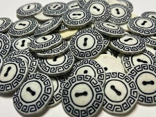 "GREEK KEY" Pattern Matte White/Black Engraved Euro Button 15mm 18mm 2hole