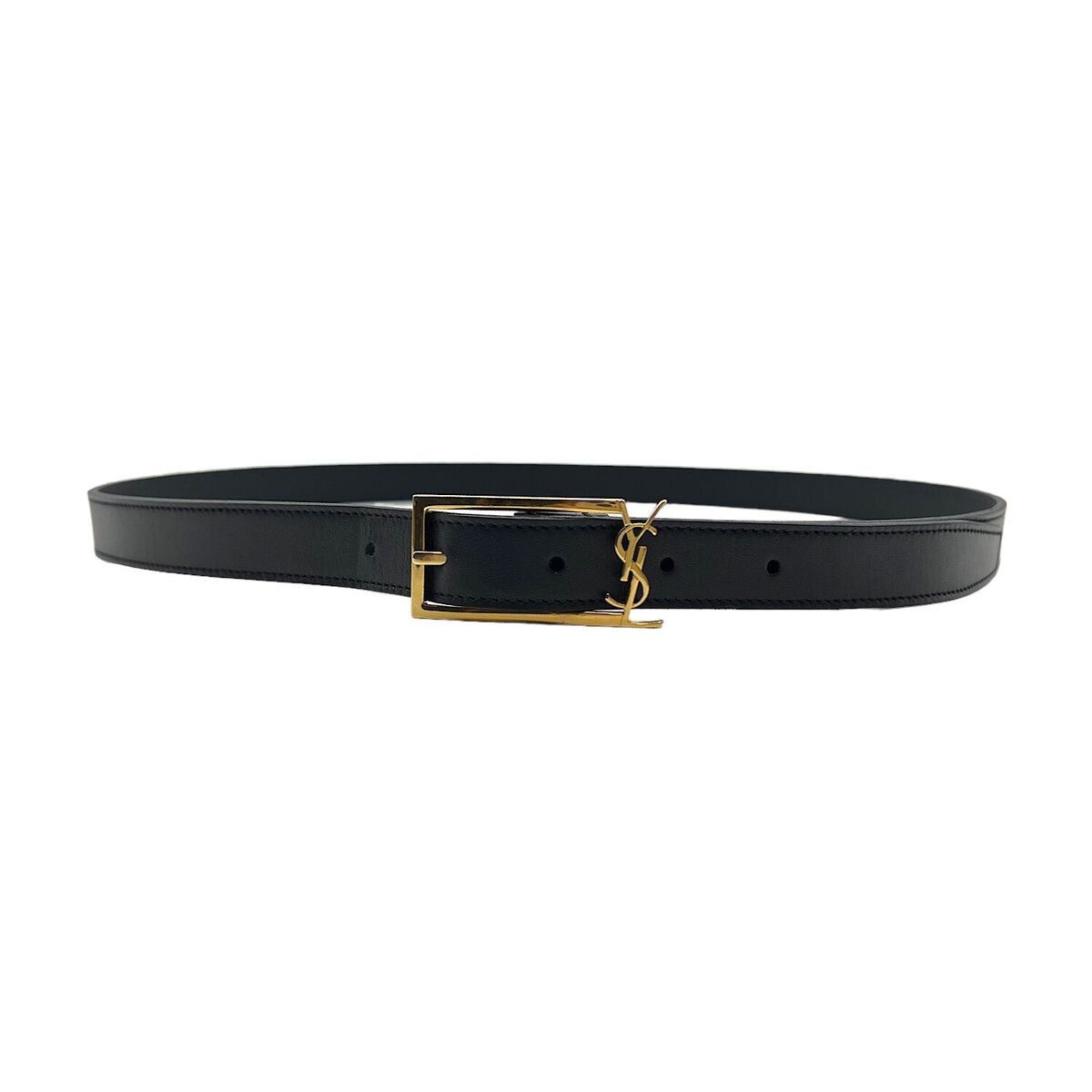 Cassandre Slim Leather Belt in White - Saint Laurent
