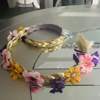 Rapunzel Braided Headband Tangled Princess Blonde Hair Flowers Purple Yellow Pnk