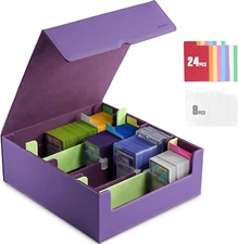 Trading Card Storage Box, 3400+ PU Leather Card Deck Box with 3 Adjustable Space