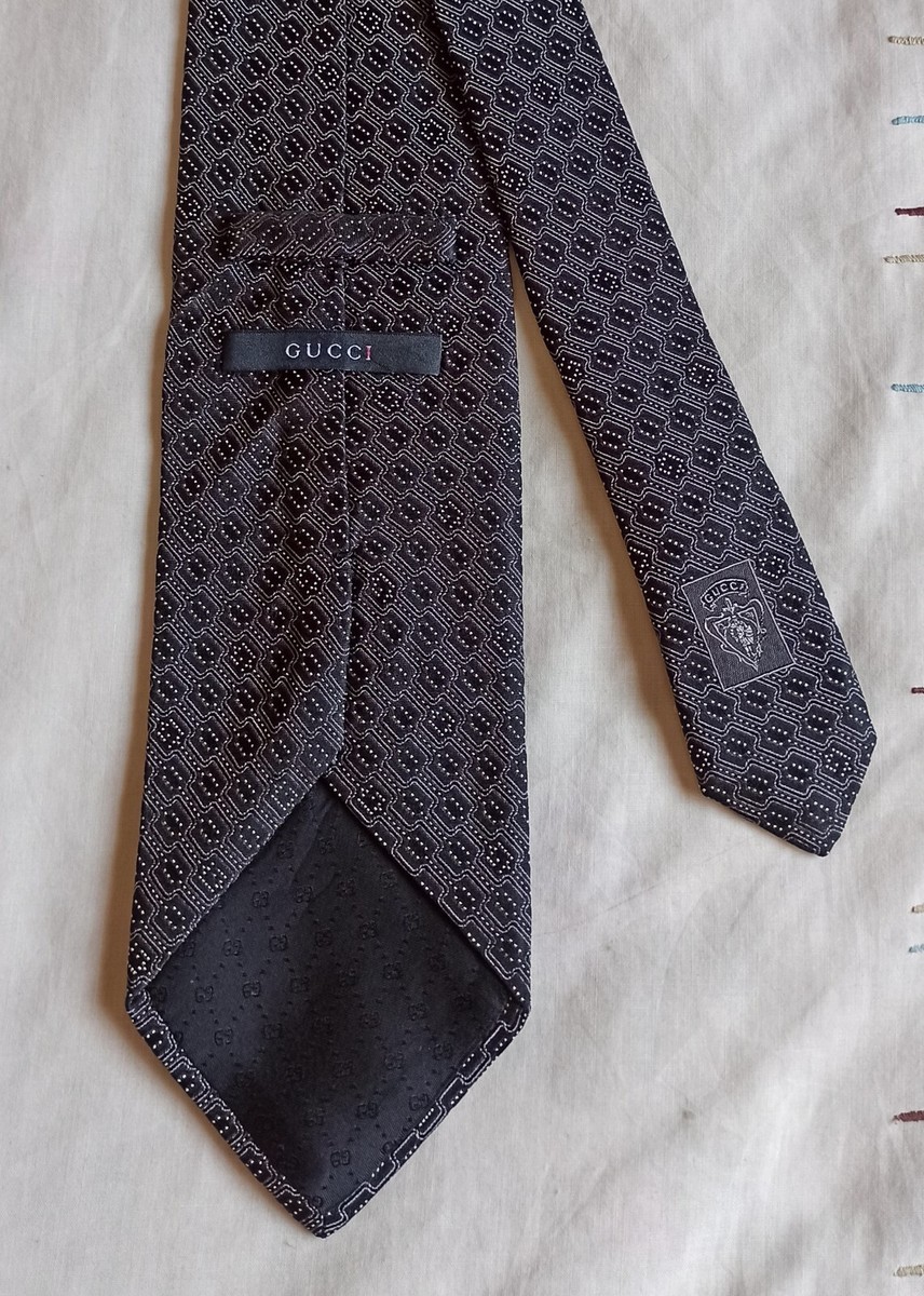 Gucci Mens Black Gray Textured Geometric Made In Italy Silk Tie | eBay