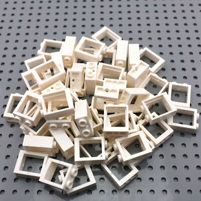 TCM BRICKS White 1x2x2 Flat Front Window (NO Glass) X50 Compatible Parts Pieces