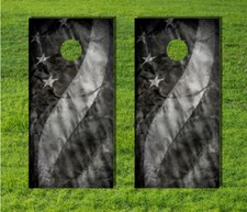 Grayscale Old American Flag Fabric Cornhole Board Game Decal Wrap Laminated Bag