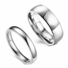 4mm/6mm Silver Polished Band for Men's Women's 316L Stainless Steel Couple Rings