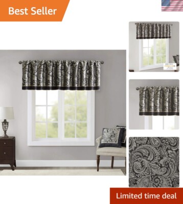 Classic 50x18  Black Silk Paisley Valance with Rod Pocket - Elegant Home Style