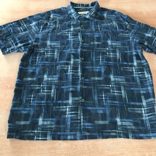 Tommy Bahama 100% Silk Original Fit Shirt Men XL Blue Geometric Button Up Pocket