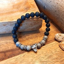 Armband Wolfskopf Lavastein Jaspis Perlen Damen Herren Stretch  17/18/19cm (11)