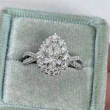2 Ct Pear Cut Lab-Created Diamond Halo Engagement 14K White Gold Finish Ring