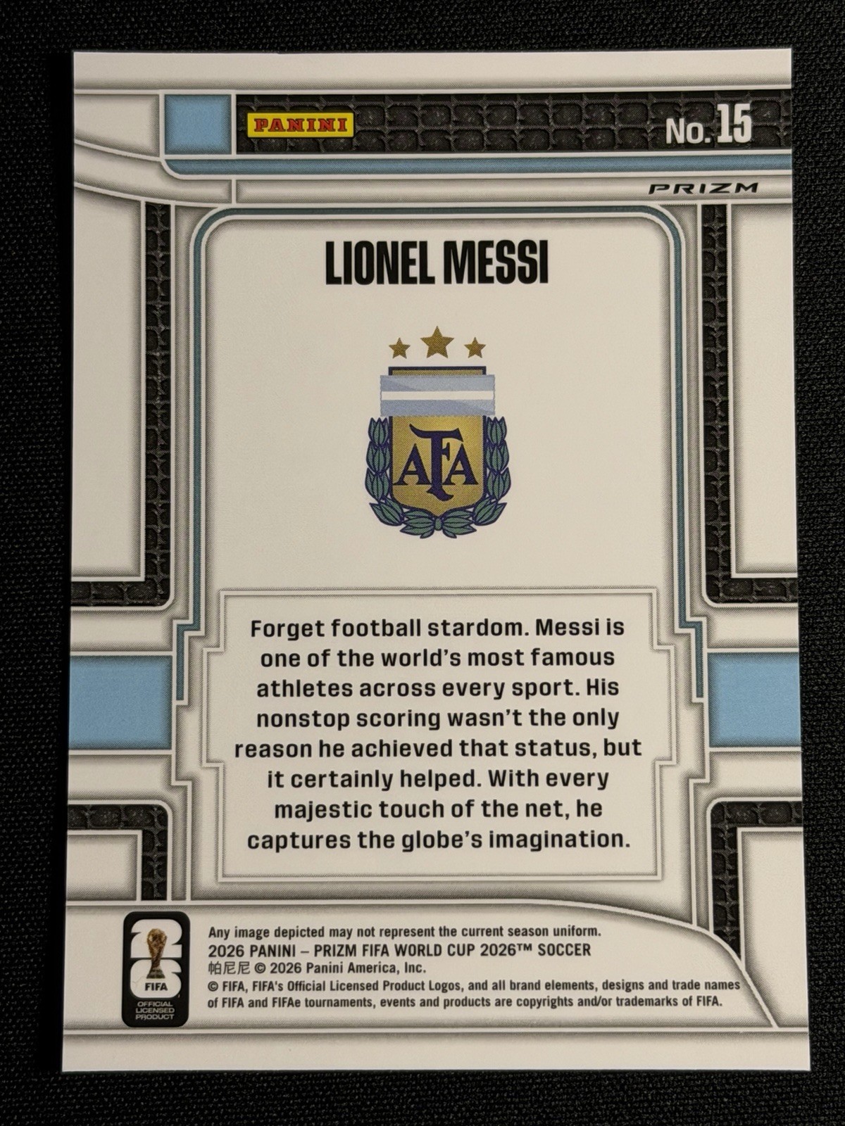 2026 Panini Prizm FIFA World Cup LIONEL MESSI Silver Scorers Club No. 15 ARG SSP view 2