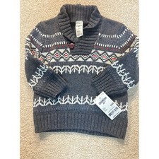 OshKosh B'gosh Toddler Boys 12M Gray Fair Isle Shawl Collar Knit Sweater