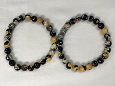 8mm Faceted Orca Agate Beaded Stretch Bracelet Black/Yellow Price For 1