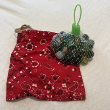 New Vintage Bag Of Marbles With Fabric Bag For Storage