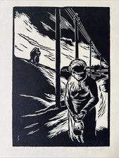 Jaro Sedivy, Czech 1931 Art Deco Singed Linocut: Desire (Touha) Expressionist