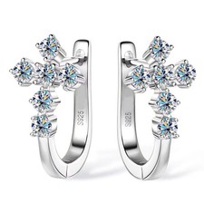 D VVS1 Round Moissanite Cross Hoop Earrings Women Gift 14k White Gold Plated