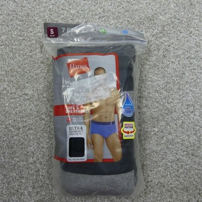 Hanes Underwear Mens Small 28/30 Black Gray Briefs Ultimate Cool Comfort 7 Pairs