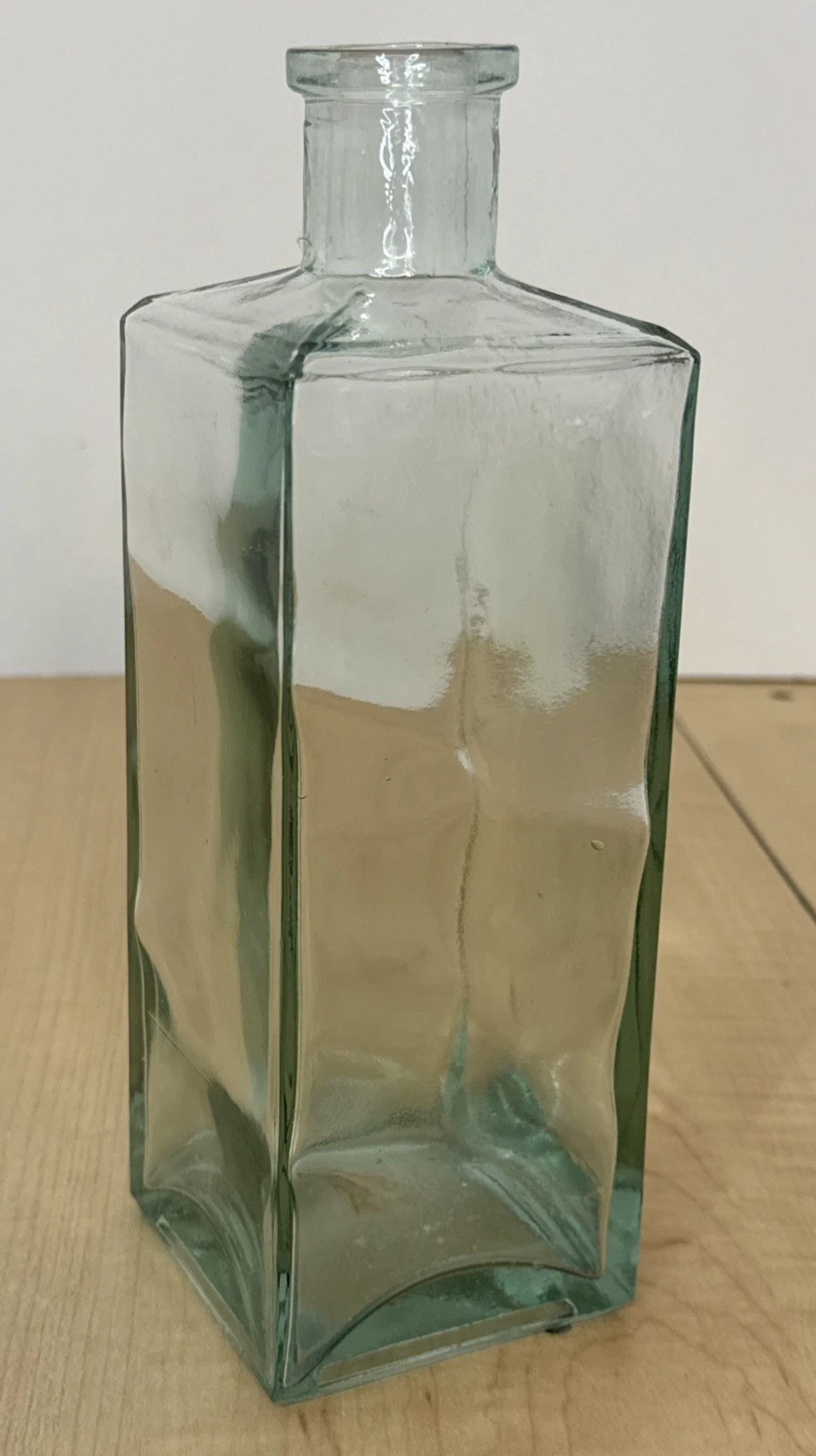 Clear Square Glass Bottle Vase 9" Tall Aqua Tint Decorative Modern Farmhouse
Opens in a new window o