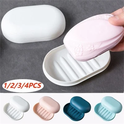 4X With Lid Travel Reusable Bathroom Container Dish Holder Soap Case Soap Box Ḧ