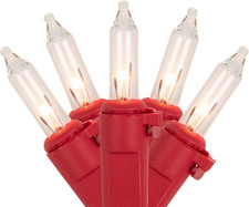 Mini Christmas Light Set - Clear - 10' Red Wire - 50Ct