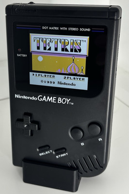 Black Nintendo Game Boy DMG-01, IPS Q5 Screen Mod and USB-C Rechargeable Mod