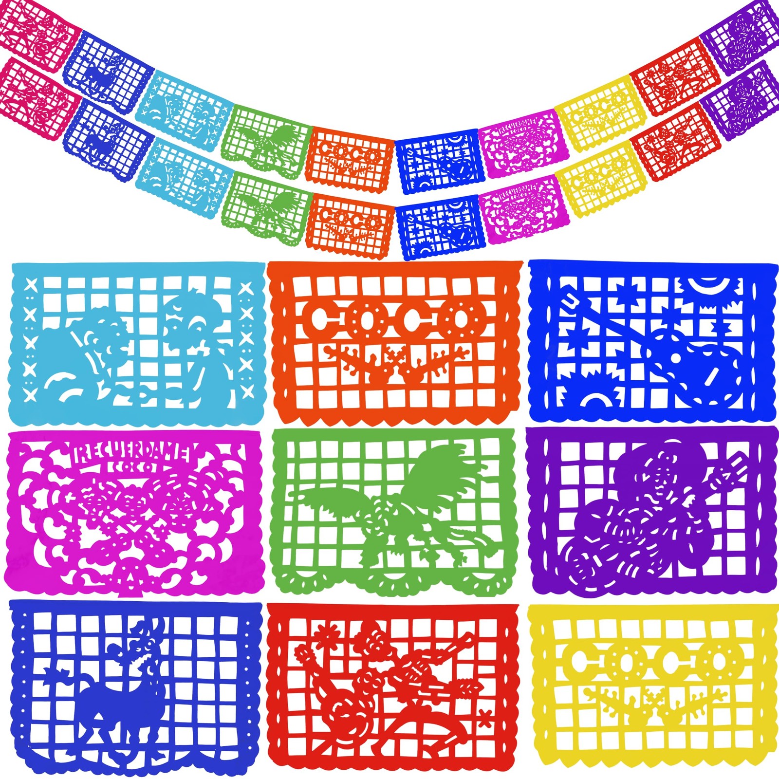 Banners de fiesta de coco 30 pies - Decoraciones mexicanas de papel picado para cumpleaños, fiesta