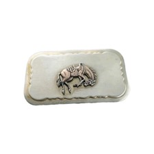 Vintage Nickel Silver End Of The Trail Horse In Saddle Western Belt Buckle