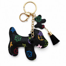 Dog Bag Charm Keychain for Women Black Faux Leather Puppy Best Seller
