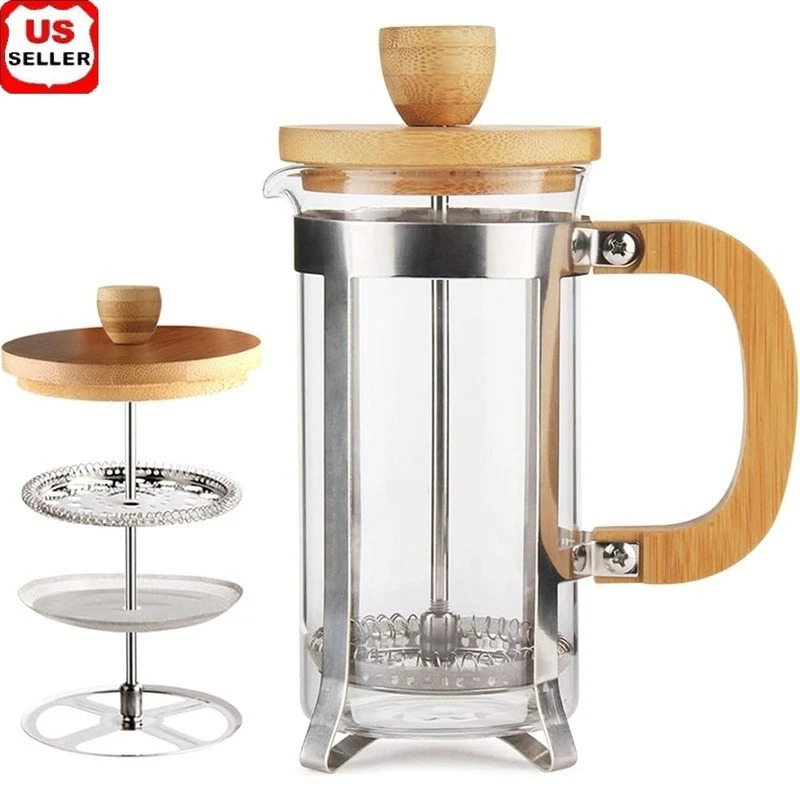 French Press Coffee Maker 12oz Bamboo Portable Manual Tea Press Unique Gift New