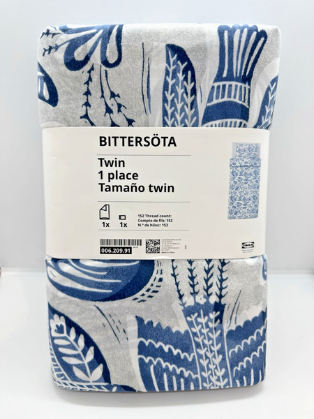 Funda nórdica doble Ikea BITTERSOTA + 1 funda de almohada juego de cama gris claro/azul pájaros