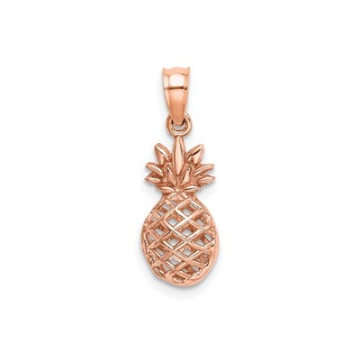 14k Rotgold Ananas Anhänger für Frauen offenes Gitter tropisches Symbol Schmuck