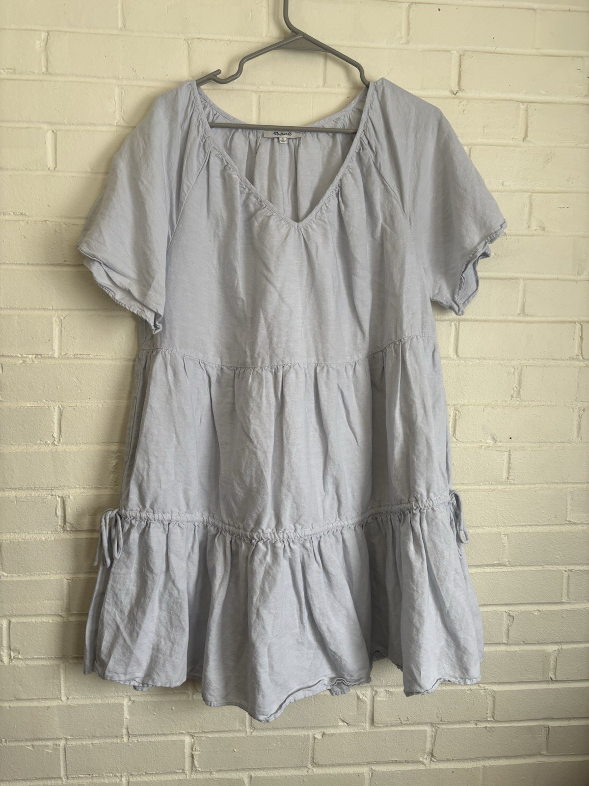 Madewell Linen-Blend Lorelei Mini Dress Women's Size XL Tiered V-Neck