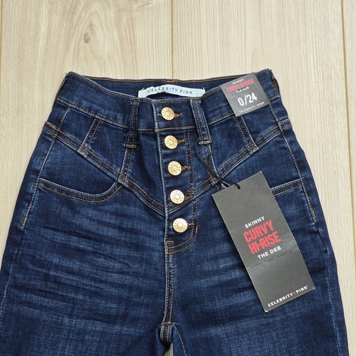 Celebrity Pink Juniors Women's Jeans 0/24 Button Skinny Curvy High Rise Blue - Picture 15 of 19