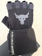 Under Armour Project Rock Mens Lifting Gloves Black White Free Ship