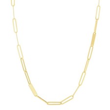 3.6mm Paperclip Bar Alternating Link Necklace Real 14K Yellow Gold 18"