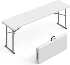 VINGLI 6 FT Narrow Folding Table, Tabletop Folded in Half, Premium Quality HDPE 