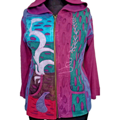 Jacke ''Boutique'' Gr. L  Kapuze  in Amaranth-Kirschblüte/Bunt