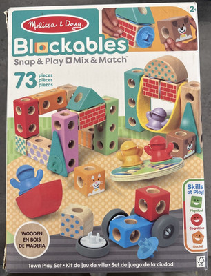 Melissa & Doug Blockables Town Snap & Play 73-pc Wooden  Build Blocks Playset