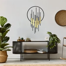 Geometric Circle Metal Wall Art – Modern Black and Gold Wall Sculpture