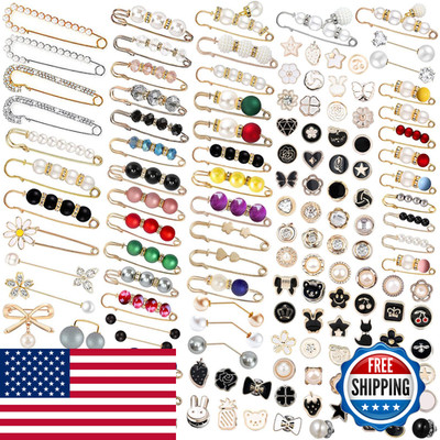Tbuz 145 Pcs Brooch Pins Sweater Shawl Hat Clip Neckline Pins Double Faux Pearl