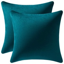 DEZENE Throw Pillow Cases 22x22 Teal: 2 Pack Cozy Soft Velvet Square Decorative