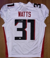 Camiseta deportiva blanca personalizada firmada por Xavier Watts de los Atlanta Falcons certificado de autenticidad JSA Testigo