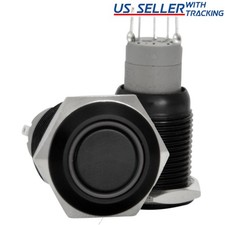 16mm Stainless Steel Latching Push Button Switch Black with White LED
